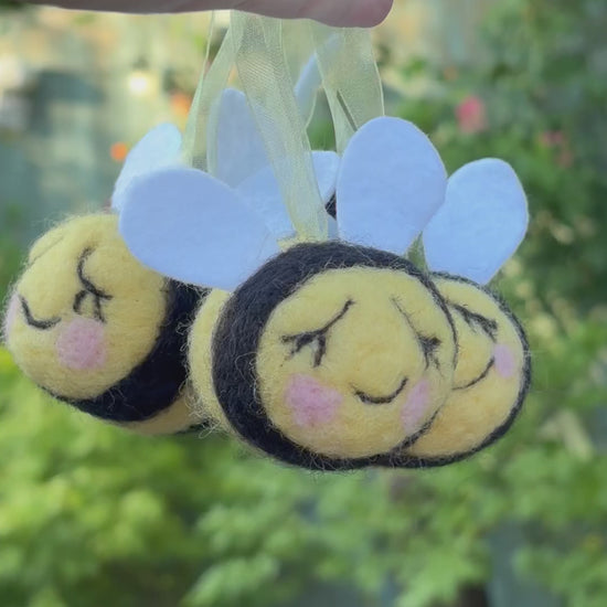 Needle Felted Bee - Hanging Bee Decoration - Handmade Wool Bee Decoration - Bee gift
