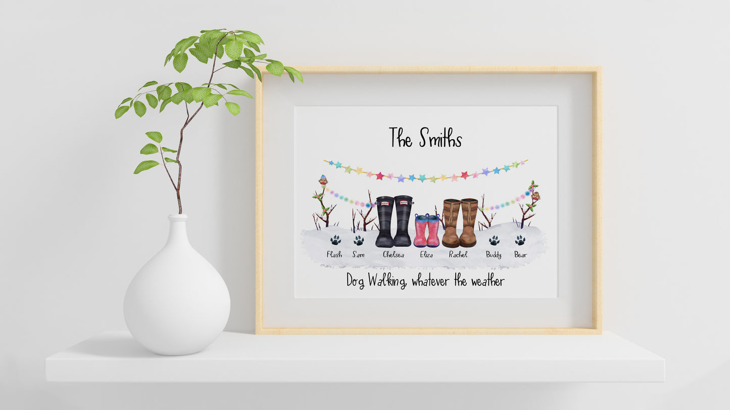 Custom Welly Boot Family Print, Personalised Christmas Gift, Gift for Her or him, Secret Santa Gift, Personalised Family Gift, Welly Family Print