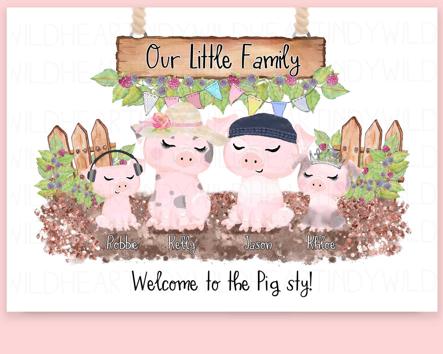 Personalised Pig Family Print, Pig Gift, Pig Lovers, Personalised Gift, Fun Personalised Gift, Pig Print, Pig Wall Art, Personalised Gift for Pig Lovers