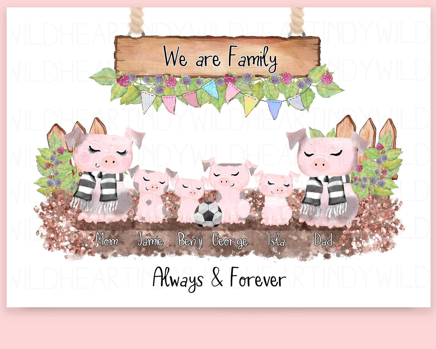 Personalised Pig Family Print, Pig Gift, Pig Lovers, Personalised Gift, Fun Personalised Gift, Pig Print, Pig Wall Art, Personalised Gift for Pig Lovers