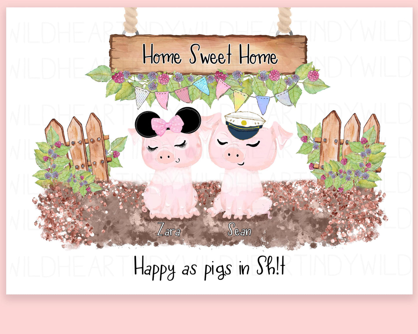 Personalised Pig Family Print, Pig Gift, Pig Lovers, Personalised Gift, Fun Personalised Gift, Pig Print, Pig Wall Art, Personalised Gift for Pig Lovers