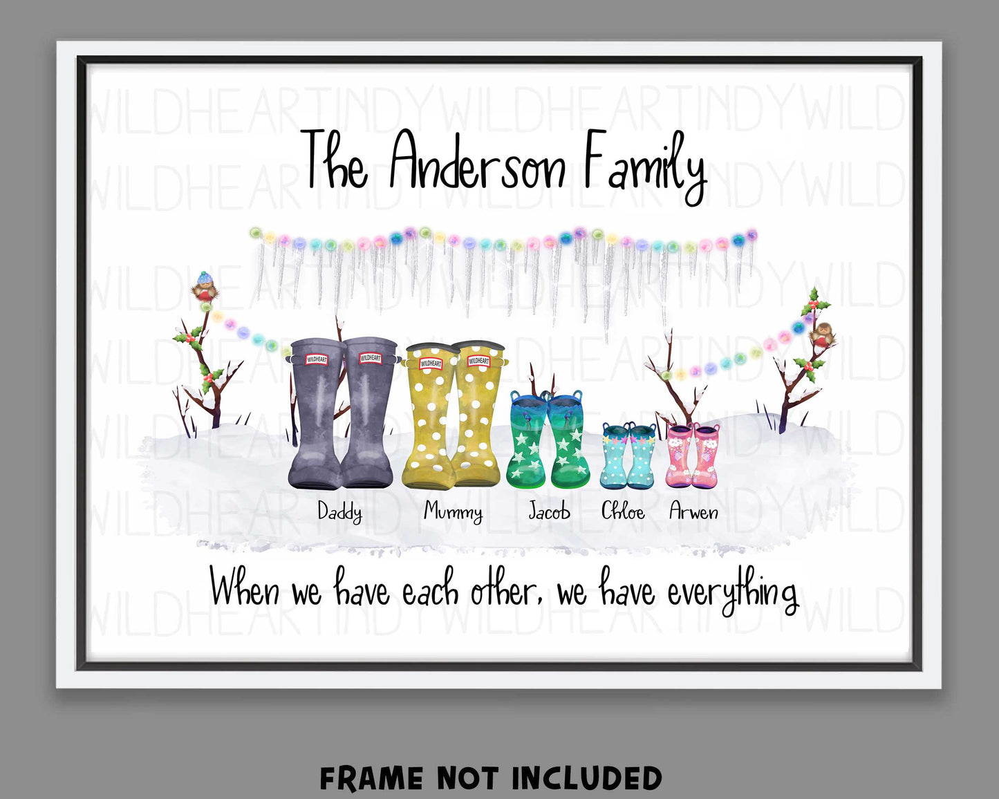 Custom Welly Boot Family Print, Personalised Christmas Gift, Gift for Her or him, Secret Santa Gift, Personalised Family Gift, Welly Family Print