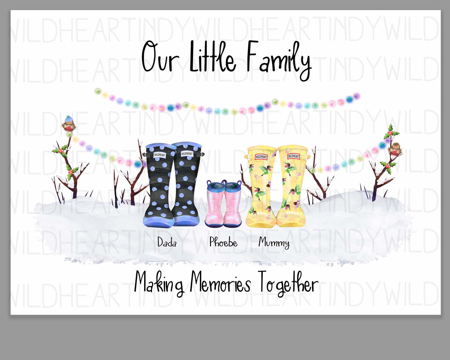Custom Welly Boot Family Print, Personalised Christmas Gift, Gift for Her or him, Secret Santa Gift, Personalised Family Gift, Welly Family Print