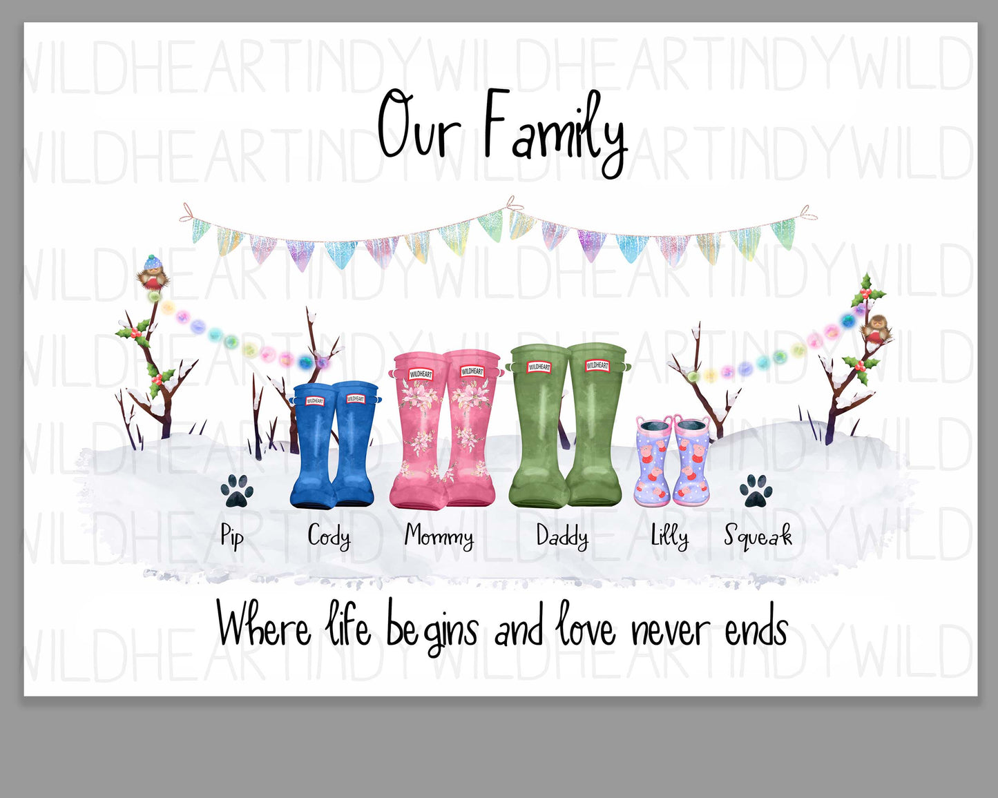 Custom Welly Boot Family Print, Personalised Christmas Gift, Gift for Her or him, Secret Santa Gift, Personalised Family Gift, Welly Family Print