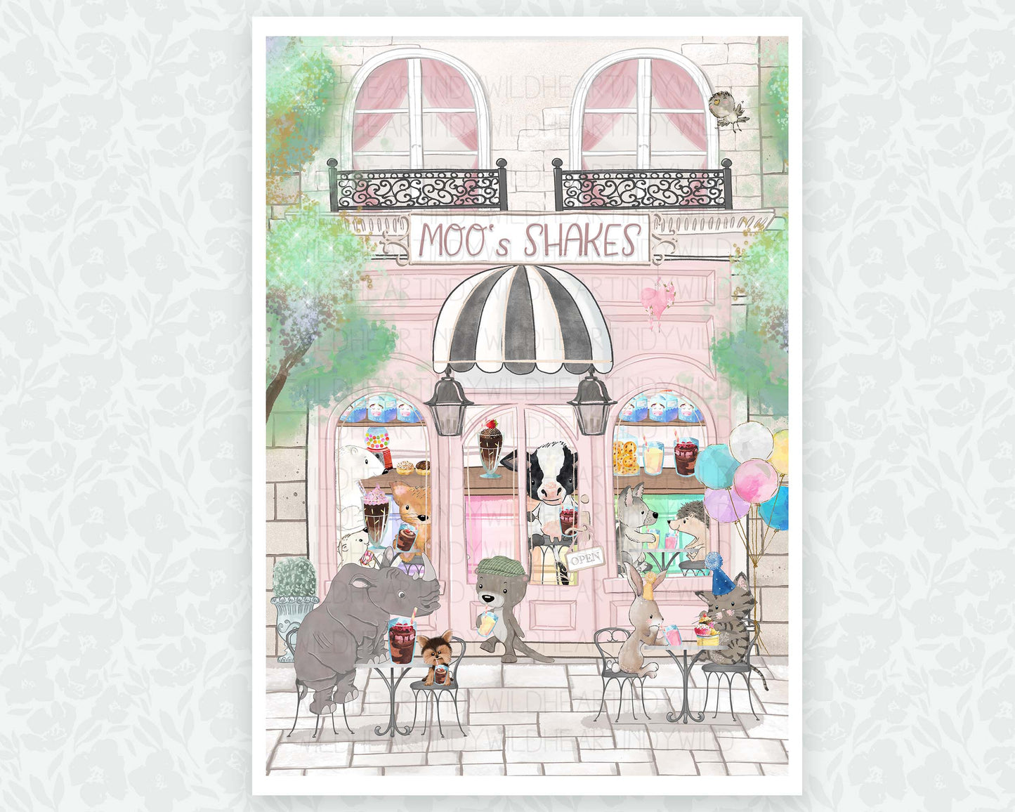 Animal Nursery Print, Whimsical Children's Wall Art, Pink Tones, Milkshakes Print, Whimsical animal art, Beautiful Nursery Prints & Children's Room Decor