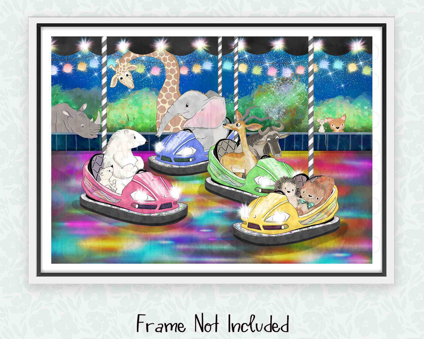 Whimsical Nursery Prints, Animal Theme, Whimsical Animal Art, Animals in Dodgems, Colourful Nursery & Children's Room Art Print, Gender Neutral Nursery Prints with Animal Themey Print
