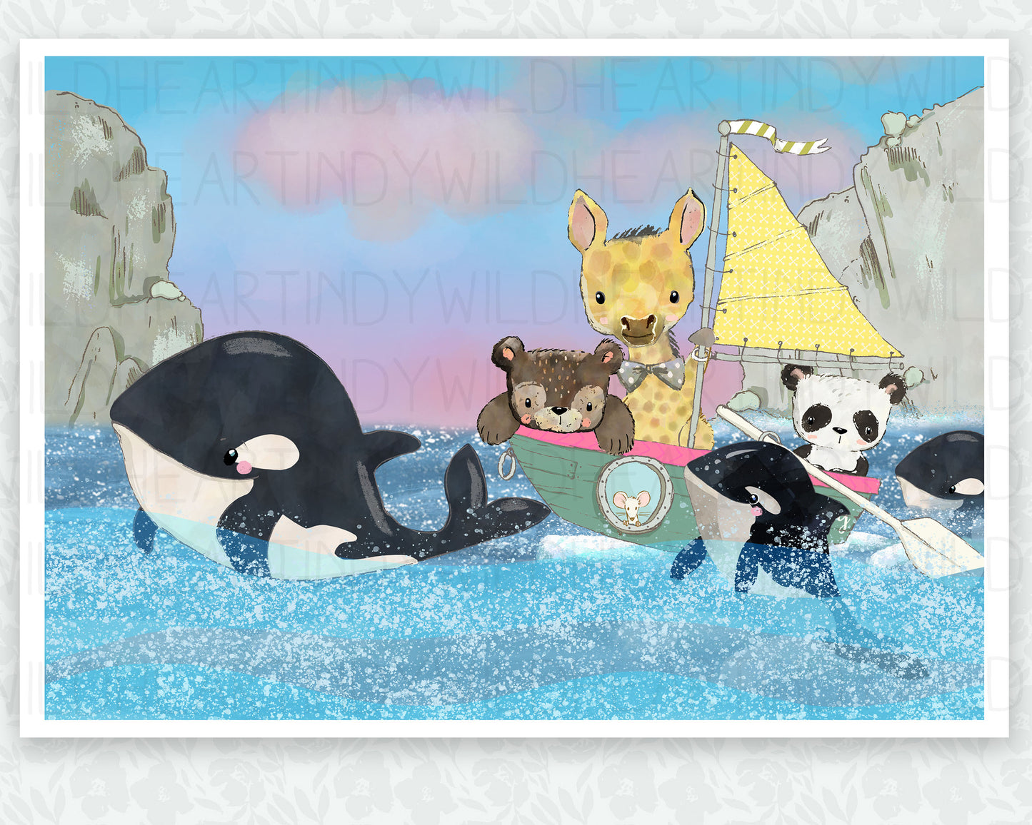 Whimsical Animal Art, Nursery Prints, Whale Watching Print, Orca Whale, Children's Wall Art, Nautical Nursery, Whimsical Art for Children