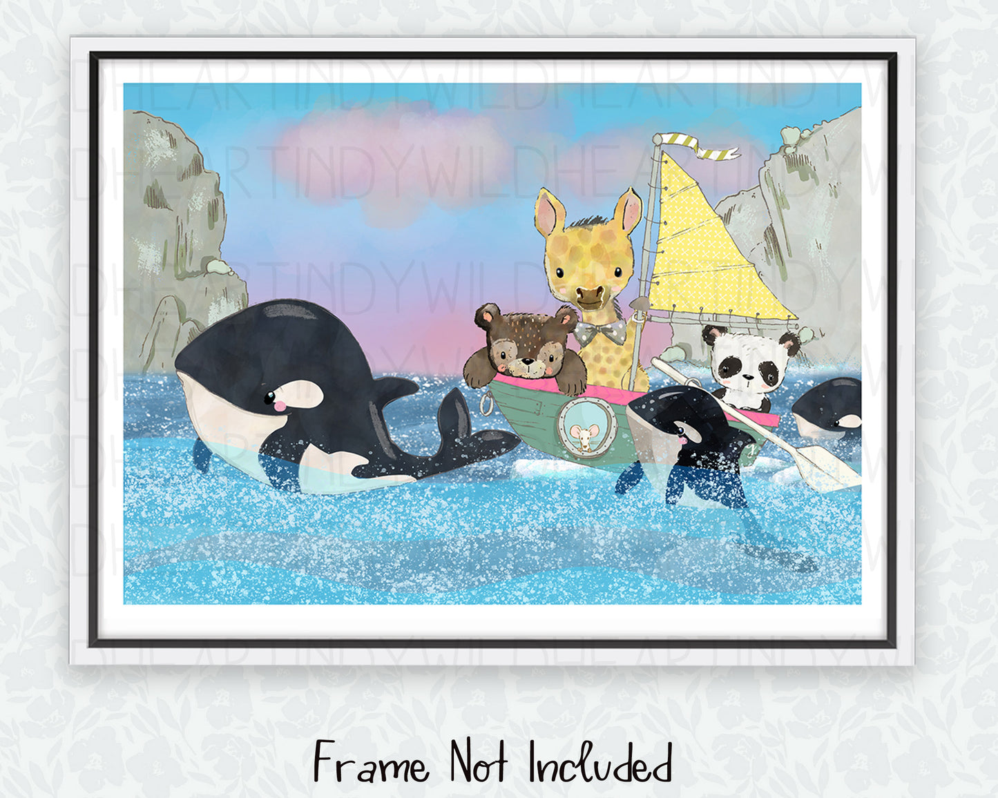 Whimsical Animal Art, Nursery Prints, Whale Watching Print, Orca Whale, Children's Wall Art, Nautical Nursery, Whimsical Art for Children