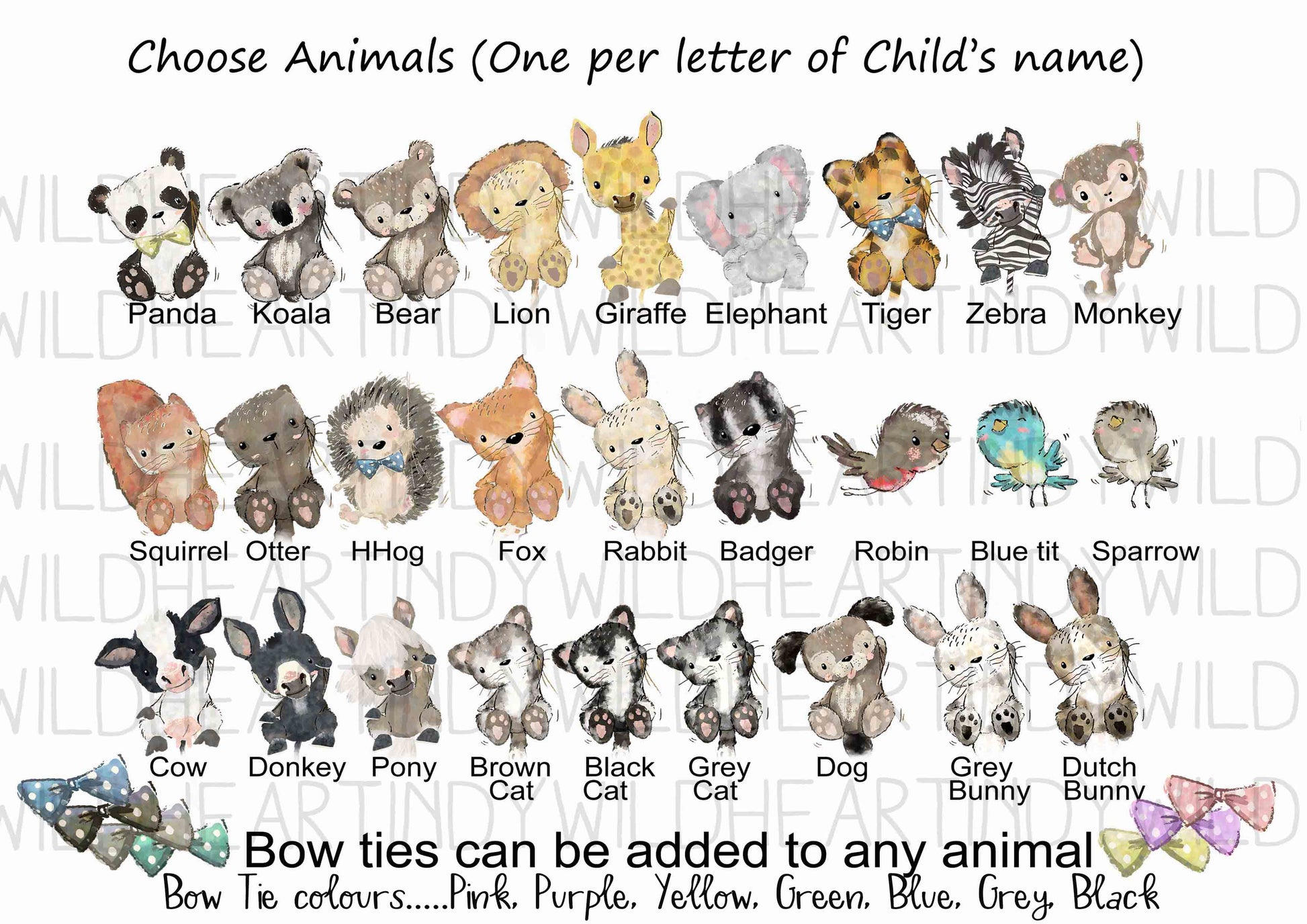 animal options for custom baby name print