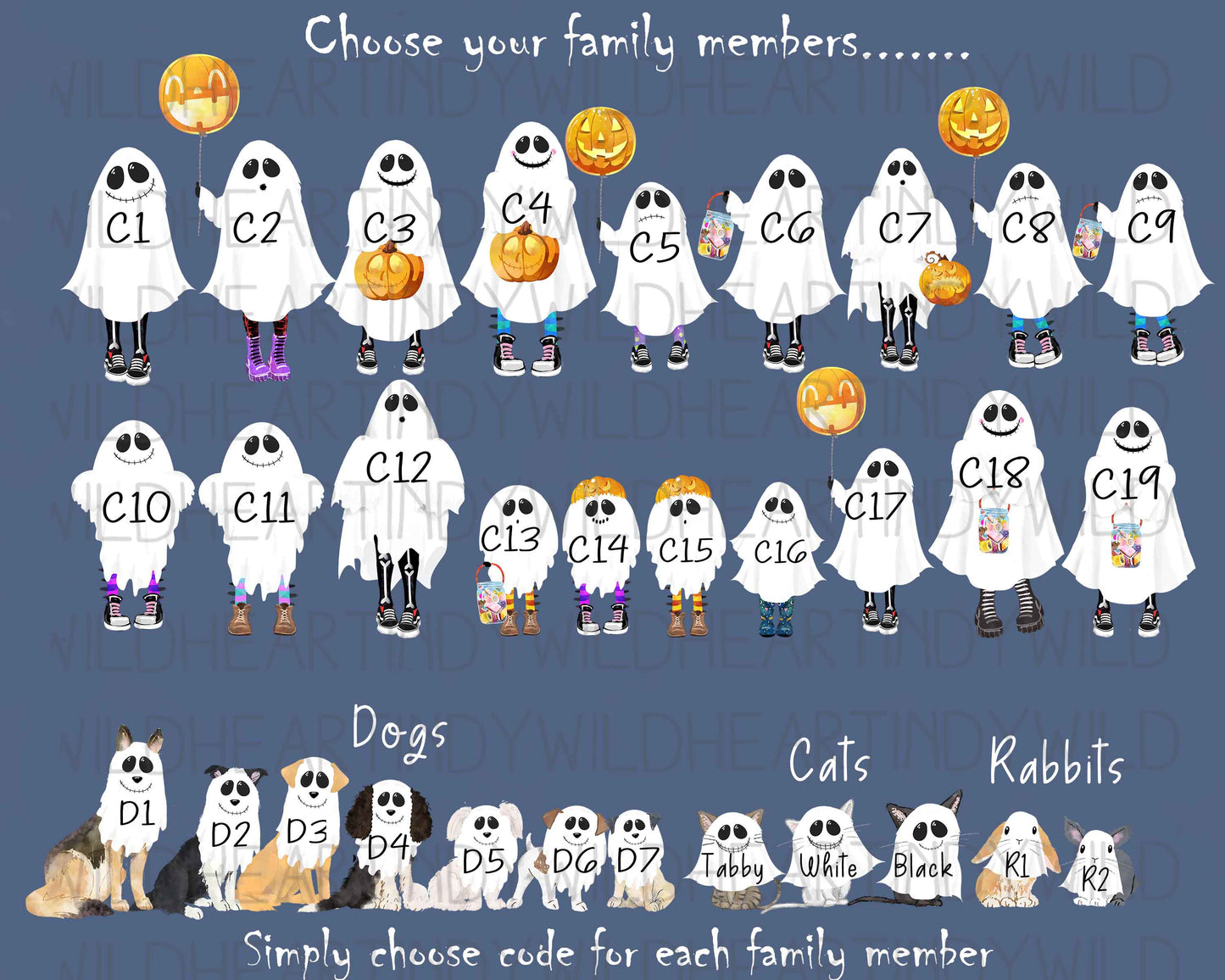 Personalised Ghost Family Print, Halloween Theme Print, Personalised Gift, Halloween Gift, Gothic Wall Art, Unique Family Print