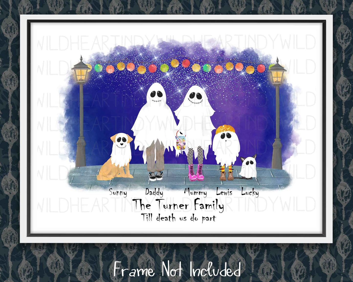 Personalised Ghost Family Print, Halloween Theme Print, Personalised Gift, Halloween Gift, Gothic Wall Art, Unique Family Print