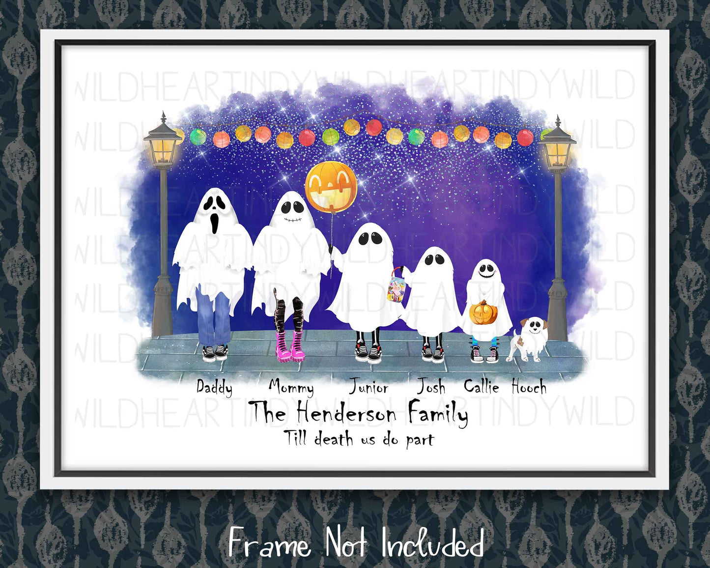 Personalised Ghost Family Print, Halloween Theme Print, Personalised Gift, Halloween Gift, Gothic Wall Art, Unique Family Print