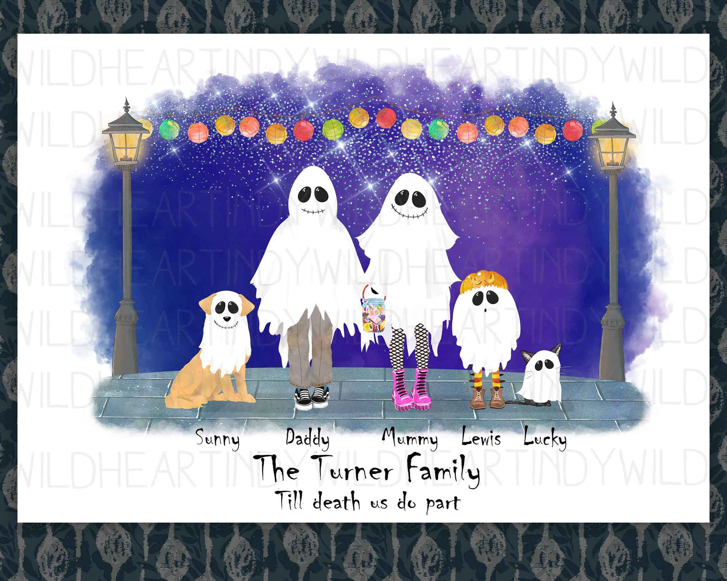 Personalised Ghost Family Print, Halloween Theme Print, Personalised Gift, Halloween Gift, Gothic Wall Art, Unique Family Print