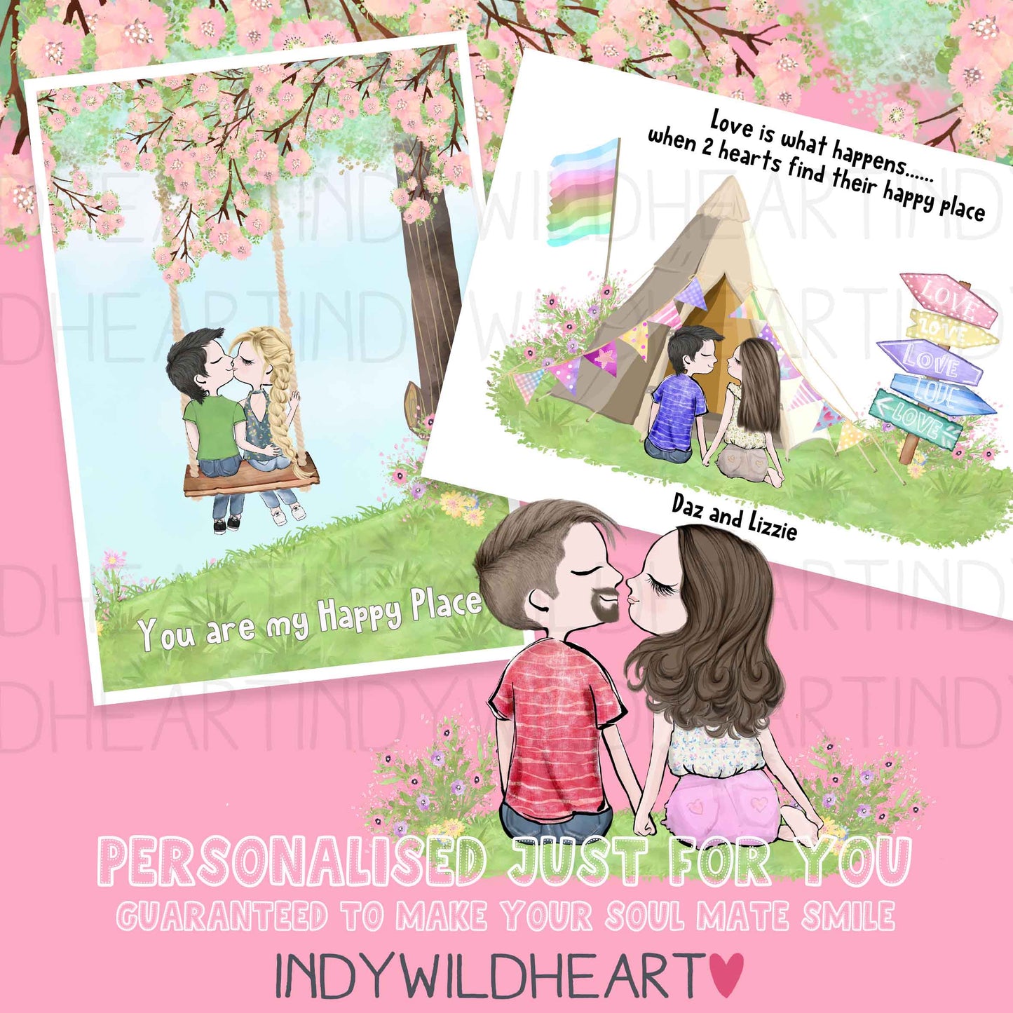 For The One You Love - Personalised Art Print - Valentines Gift Idea - Engagement Gift - Gift For A Cute Couple - Anniversary Gift To Celebrate Your Love