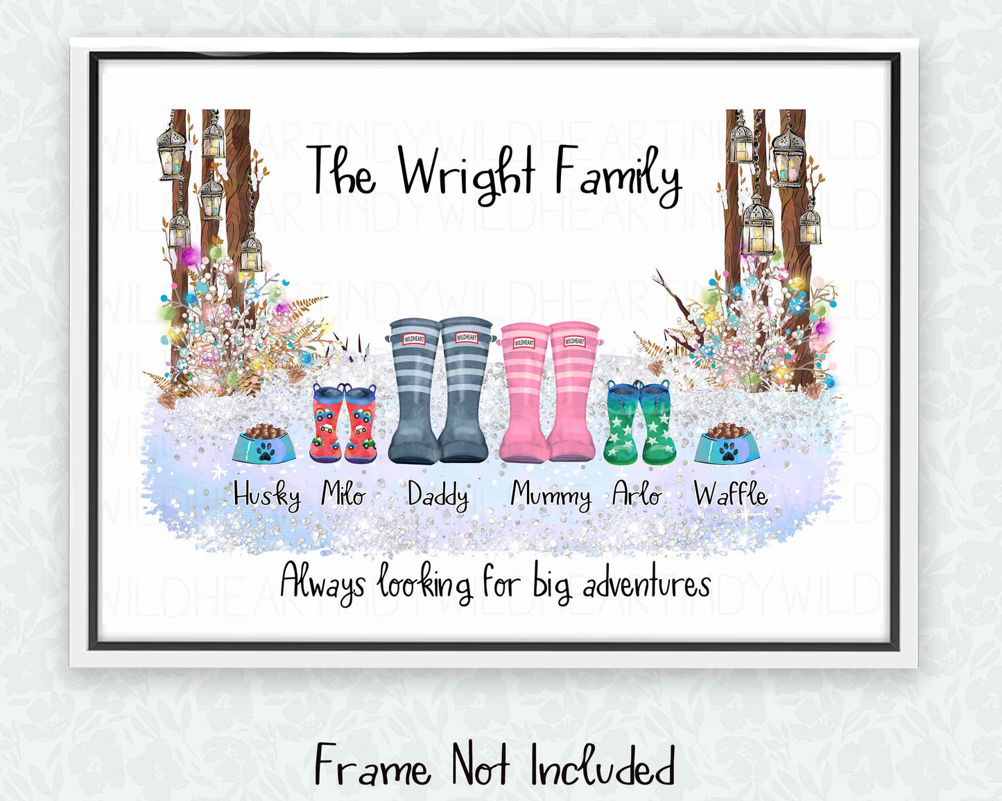 Personalised Welly Family Print Gift - Christmas Gift for Her or him - Gift for Grandparents - Secret Santa Gift - Personalised Family Gift