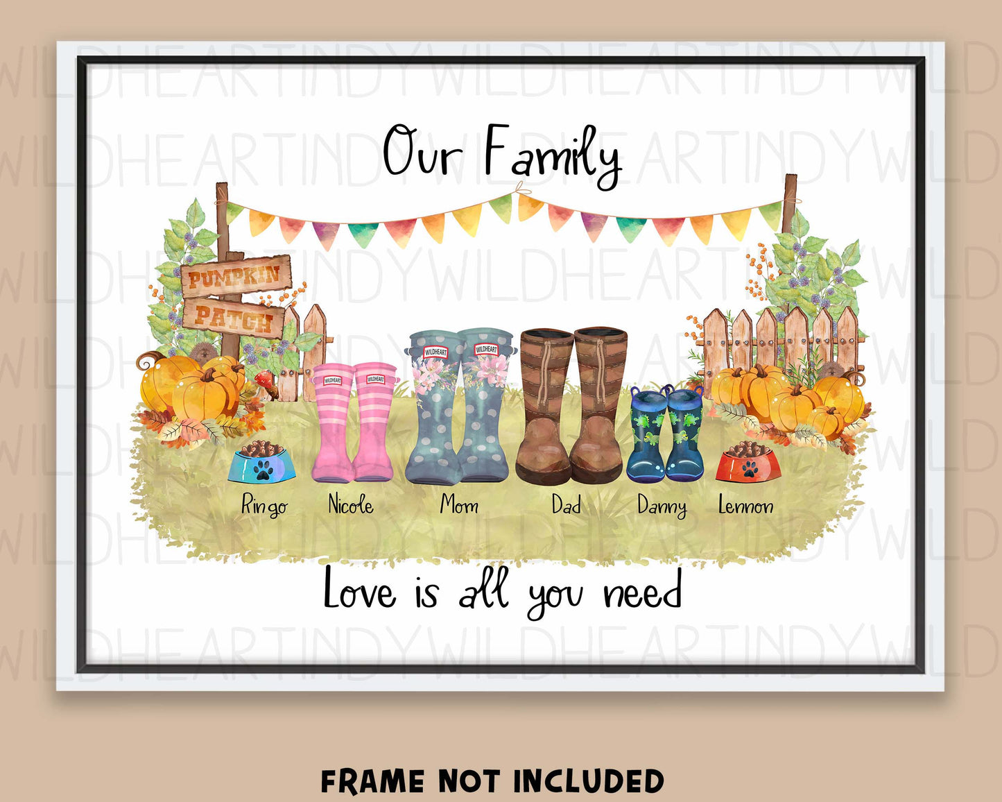 Family Welly Boot Print, Halloween Fall Theme, Personalised Print, Personalised Gift, Autumn Welly Boot Print, Gift for Her Birthday, Autumn Birthday