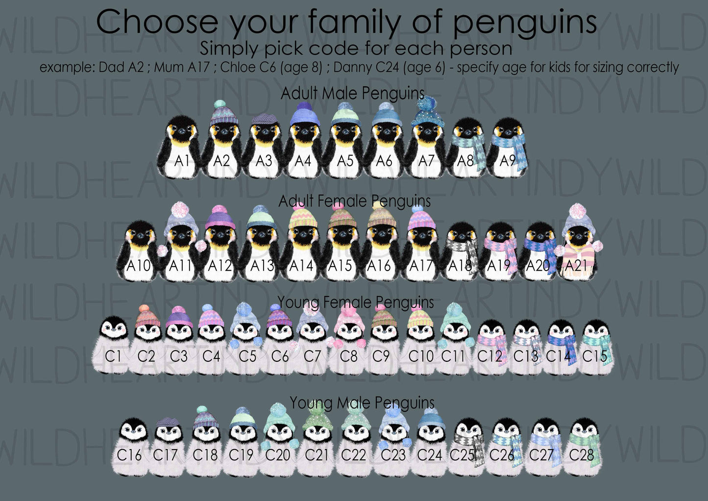Personalised Penguin Family Print - Unique Gift for Her - Personalised Gift - Secret Santa - Penguin Print - Cute Family Portrait Gift