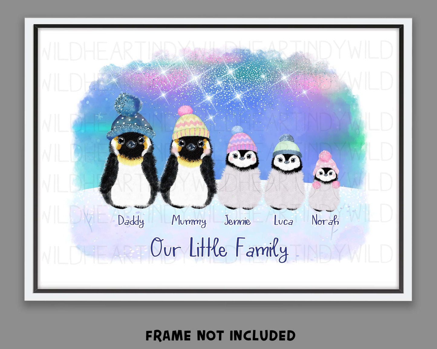 Personalised Penguin Family Print - Unique Gift for Her - Personalised Gift - Secret Santa - Penguin Print - Cute Family Portrait Gift