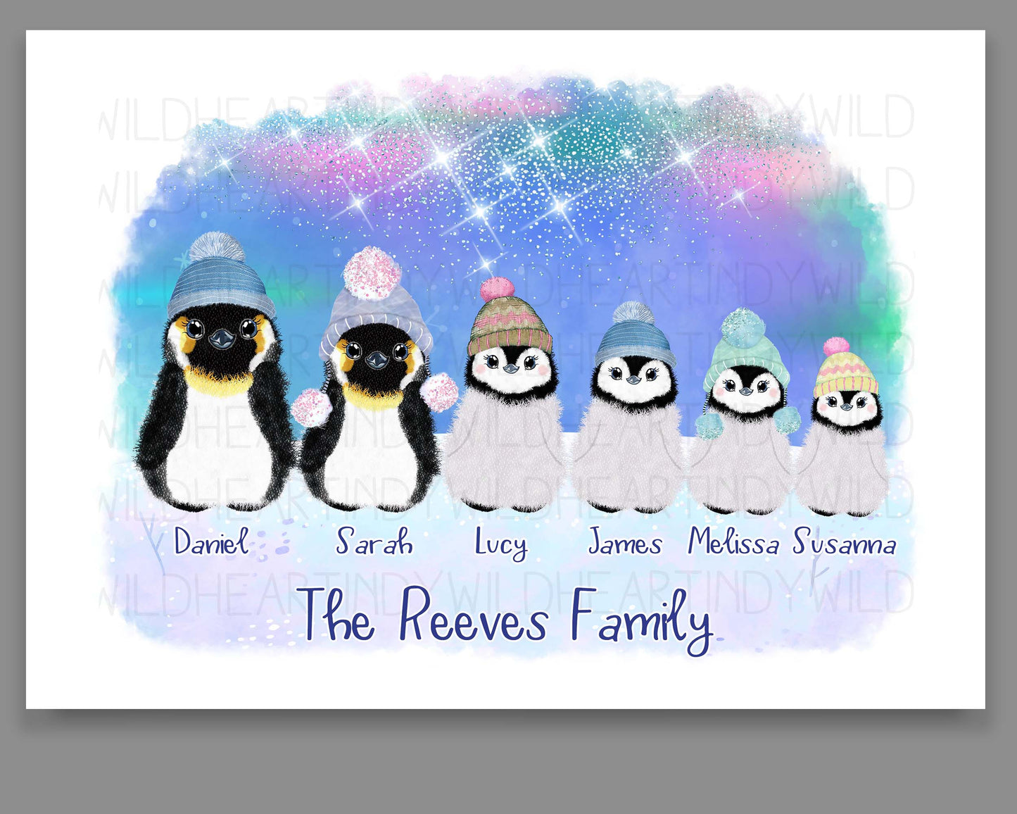 Personalised Penguin Family Print - Unique Gift for Her - Personalised Gift - Secret Santa - Penguin Print - Cute Family Portrait Gift