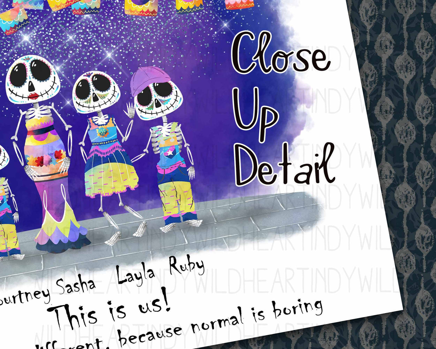 Halloween Personalised Family Print, Skeleton Family Portrait, Halloween Print, Halloween Wall Art, Custom Family print, Sugar Skulls