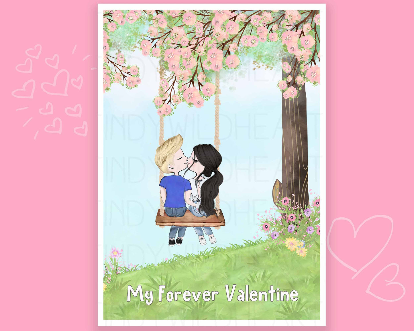 For The One You Love - Personalised Art Print - Valentines Gift Idea - Engagement Gift - Gift For A Cute Couple - Anniversary Gift To Celebrate Your Love