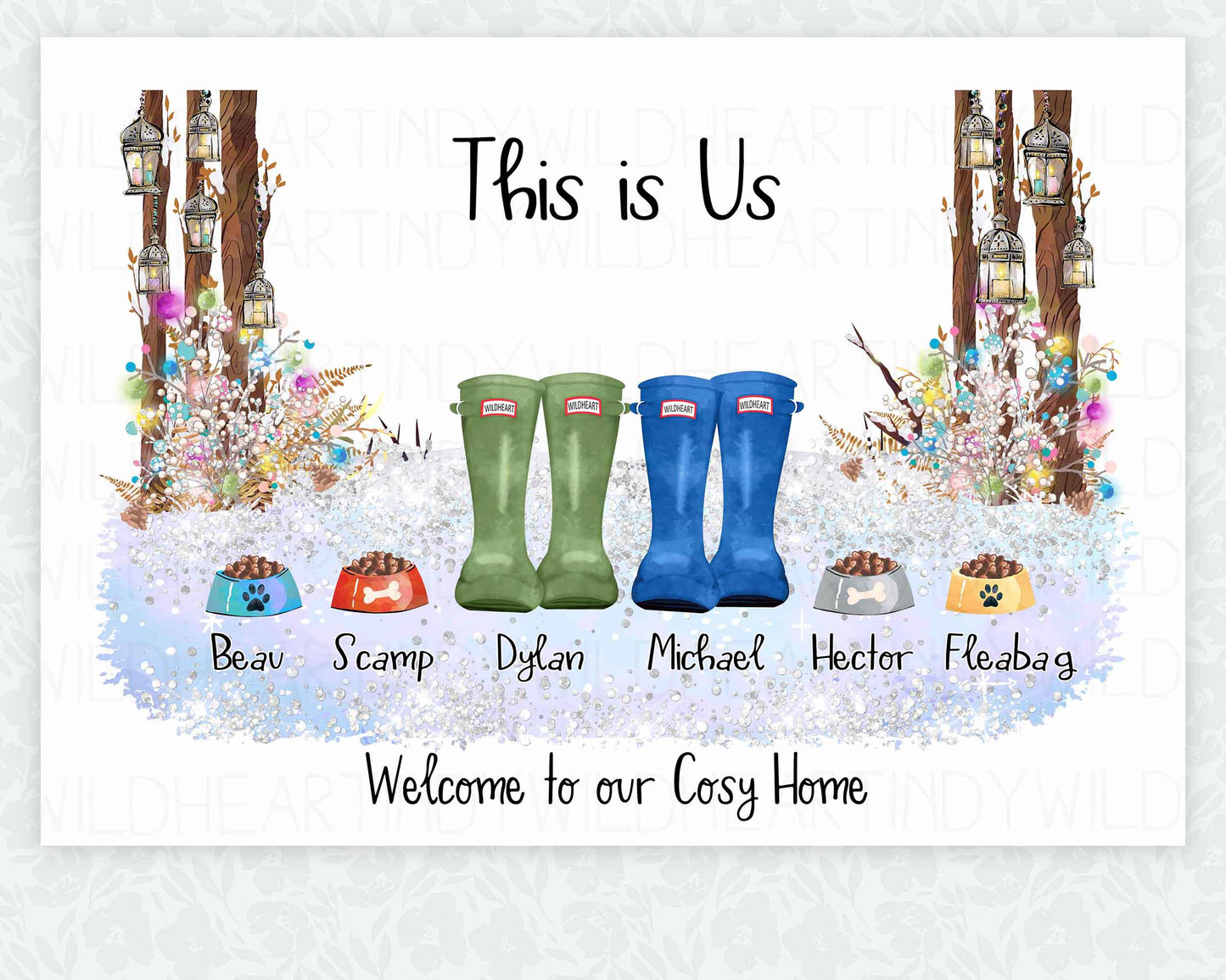 Personalised Welly Family Print Gift - Christmas Gift for Her or him - Gift for Grandparents - Secret Santa Gift - Personalised Family Gift