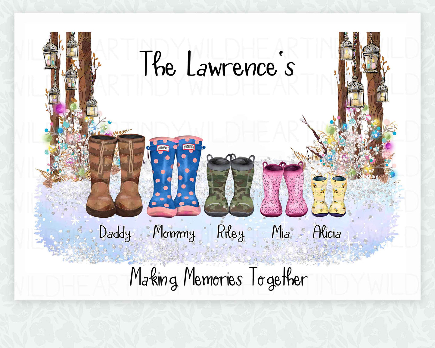Personalised Welly Family Print Gift - Christmas Gift for Her or him - Gift for Grandparents - Secret Santa Gift - Personalised Family Gift